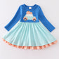 Blue pumpkin car applique dress
