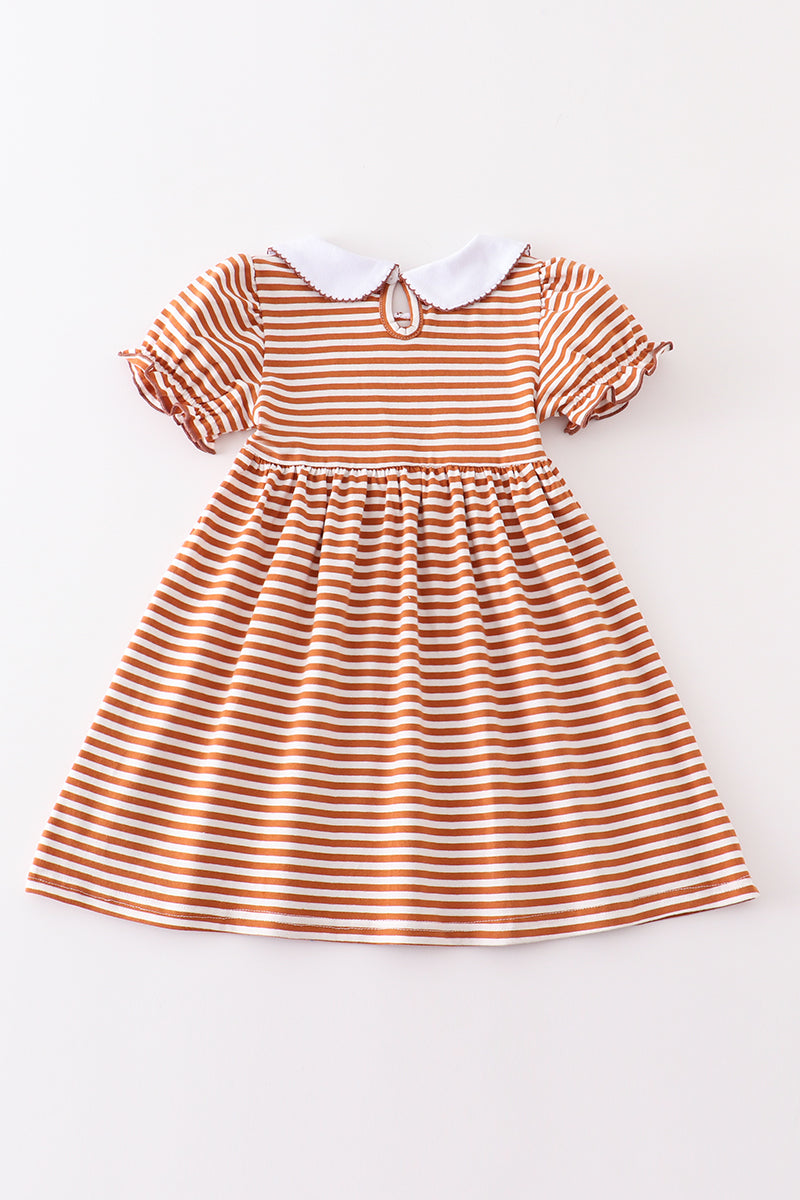Brown stripe football applique dress