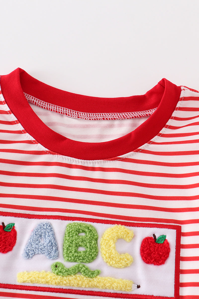 Red french knot ABC apple pencil boy top