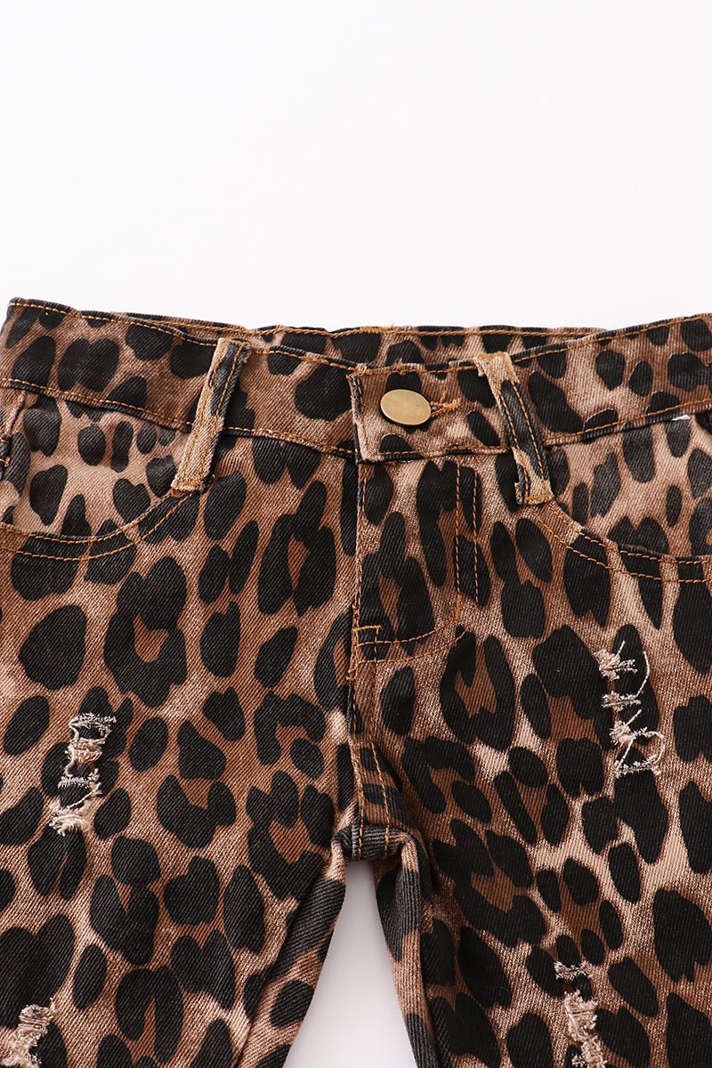 Thanksgiving leopard denim bell pants set