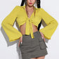 Tie Front Johnny Collar Flare Sleeve Cropped Top