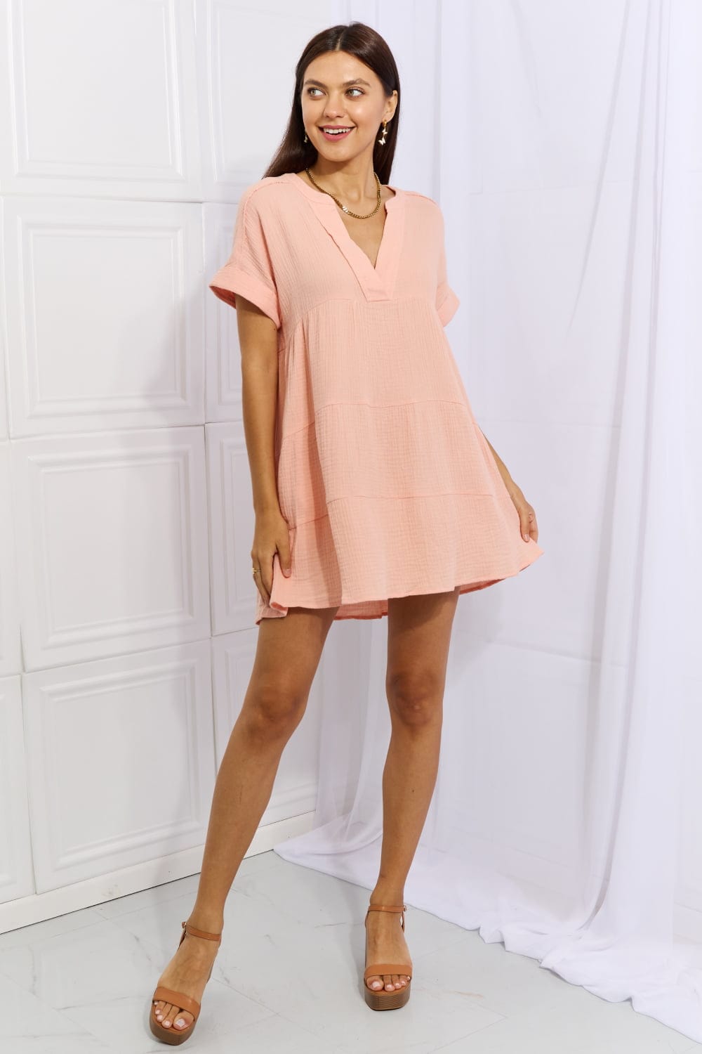HEYSON Easy Going Full Size Gauze Tiered Ruffle Mini Dress