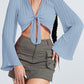 Tie Front Johnny Collar Flare Sleeve Cropped Top