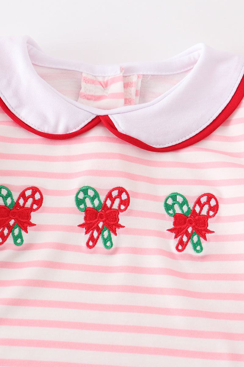 Pink candy cane embroidery girl baby gown