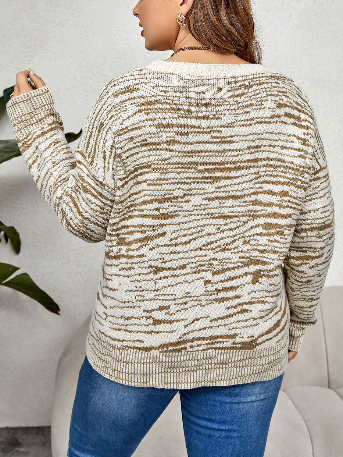 Plus Size Round Neck Long Sleeve Sweater