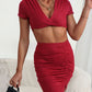 Twisted Deep V Cropped Top and Ruched Skirt Set