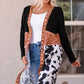 Printed Color Block Open Front Cardigan