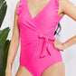 Marina West Swim Full Size Float On Ruffle Faux Wrap One-Piece in Pink
