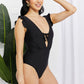 Marina West Swim Seashell Ruffle Sleeve One-Piece in Black